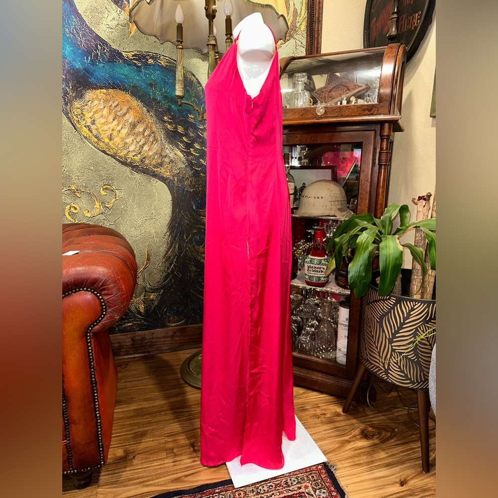 NWOT Opulessa Women HOT PINK Color Spaghetti Strap Simple Fitting Long Dress - Picture 10 of 17